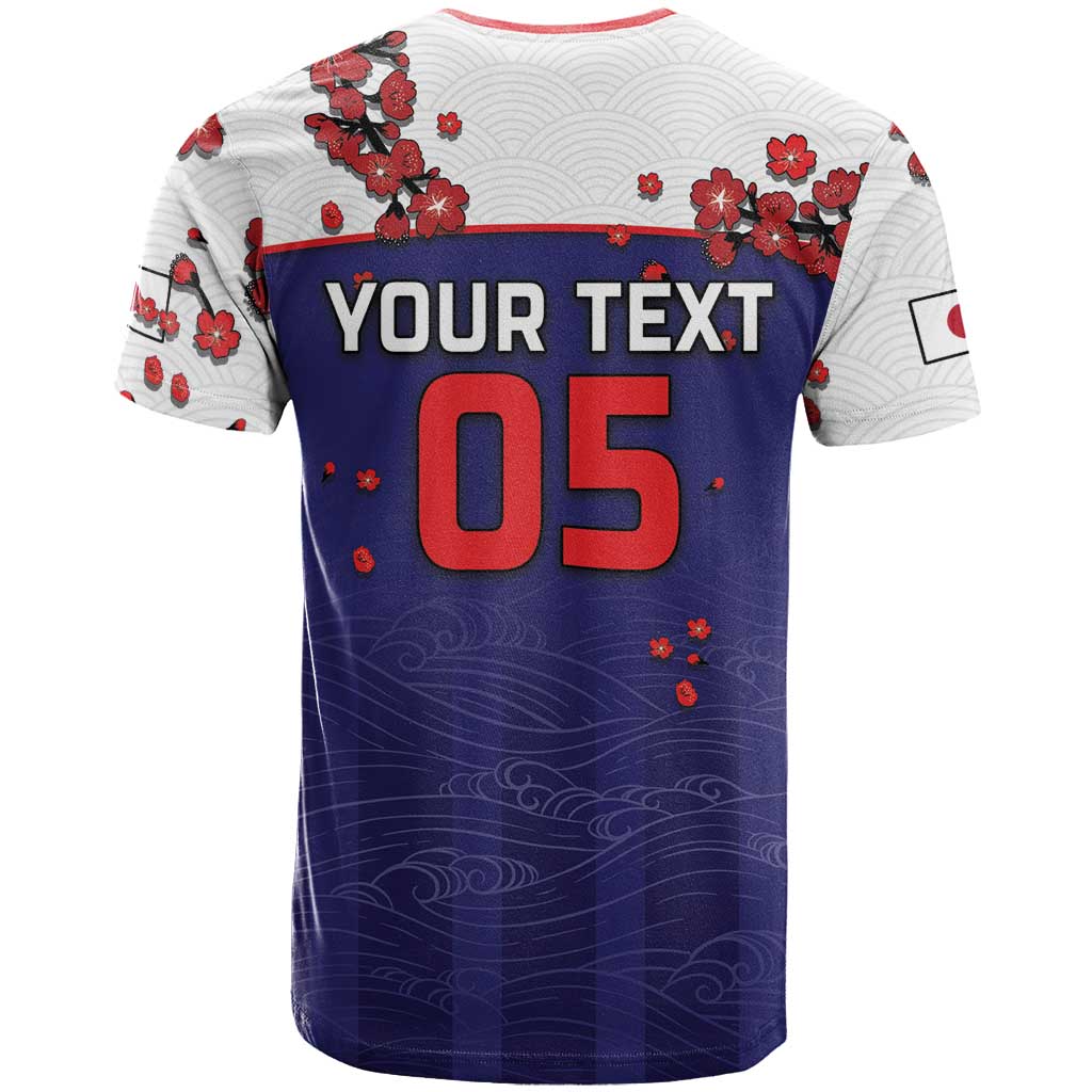 Custom Japan Football T Shirt Minimalist Floral Great Wave Ukiyo-e Style
