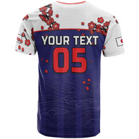 Custom Japan Football T Shirt Minimalist Floral Great Wave Ukiyo-e Style