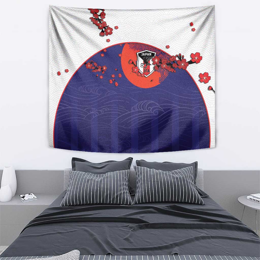Japan Football Tapestry Minimalist Floral Great Wave Ukiyo-e Style