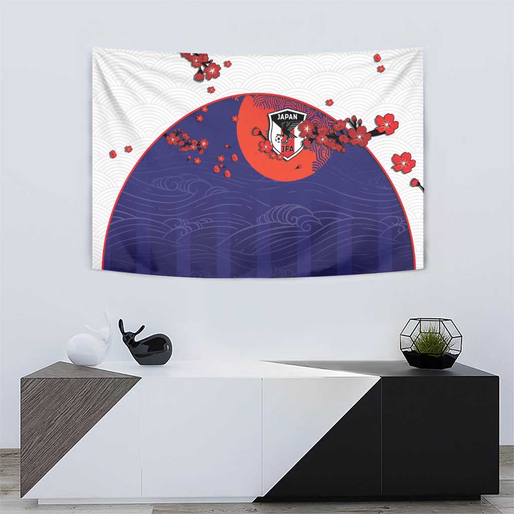 Japan Football Tapestry Minimalist Floral Great Wave Ukiyo-e Style