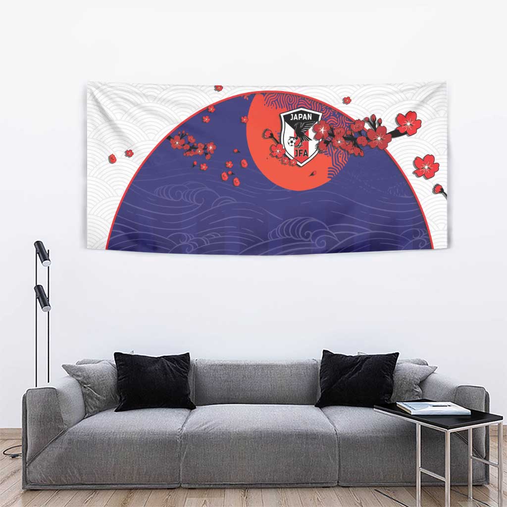 Japan Football Tapestry Minimalist Floral Great Wave Ukiyo-e Style