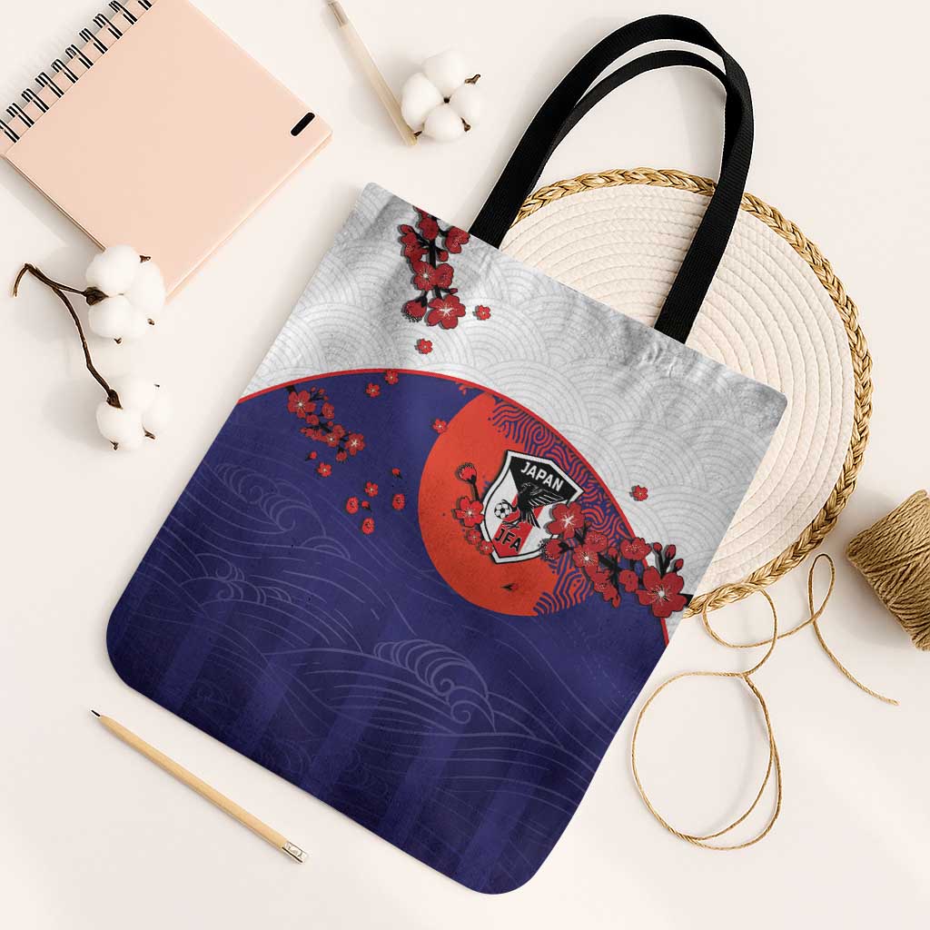 Japan Football Tote Bag Minimalist Floral Great Wave Ukiyo-e Style
