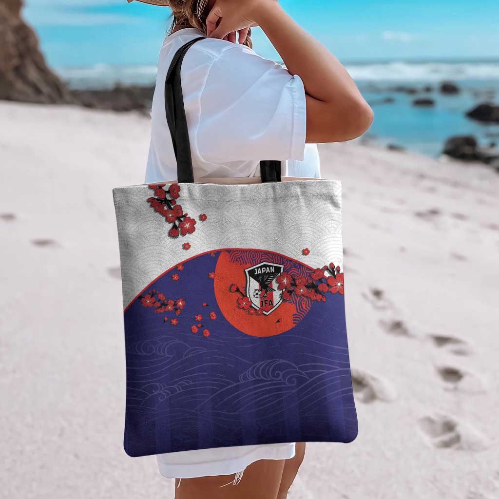 Japan Football Tote Bag Minimalist Floral Great Wave Ukiyo-e Style