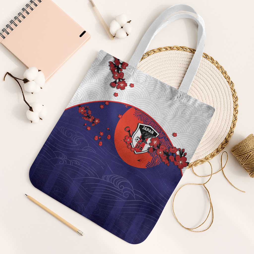 Japan Football Tote Bag Minimalist Floral Great Wave Ukiyo-e Style