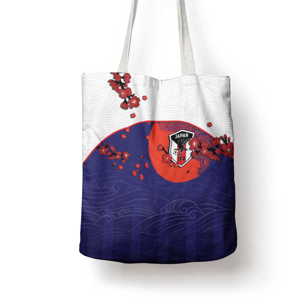 Japan Football Tote Bag Minimalist Floral Great Wave Ukiyo-e Style