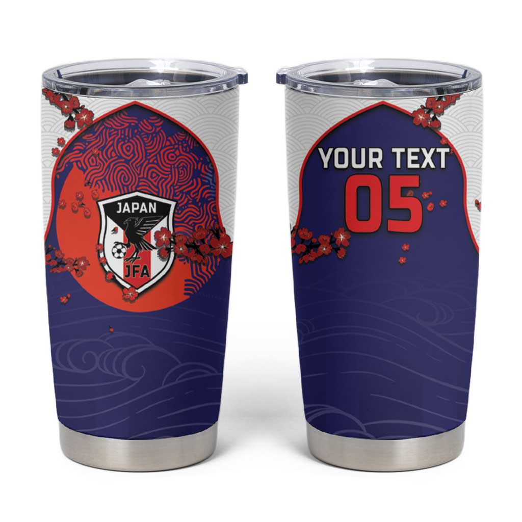 Custom Japan Football Tumbler Cup Minimalist Floral Great Wave Ukiyo-e Style