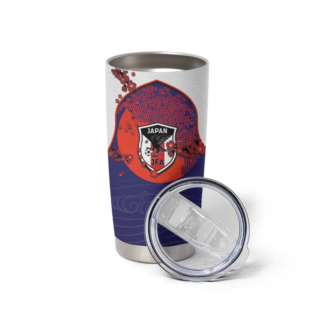 Custom Japan Football Tumbler Cup Minimalist Floral Great Wave Ukiyo-e Style