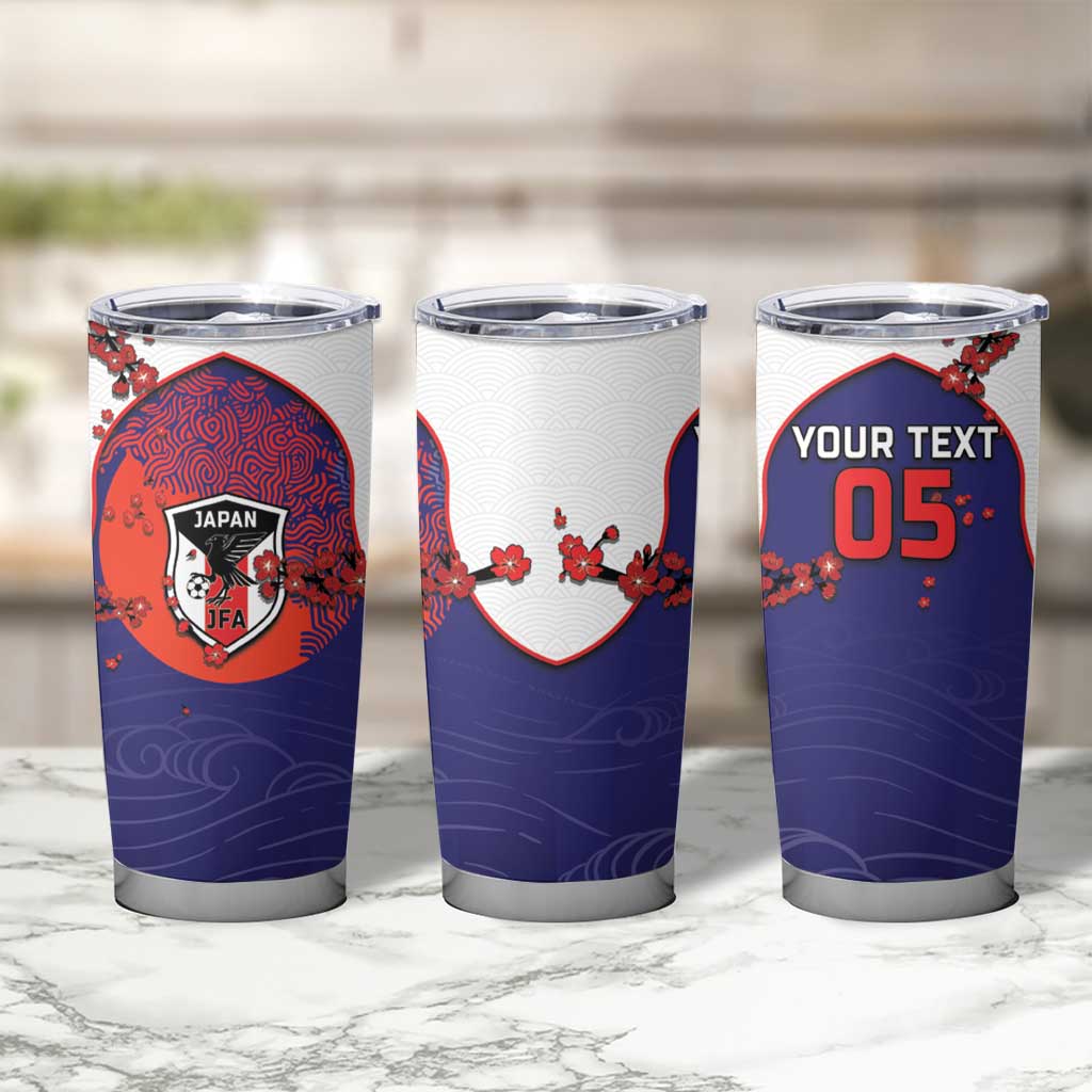 Custom Japan Football Tumbler Cup Minimalist Floral Great Wave Ukiyo-e Style