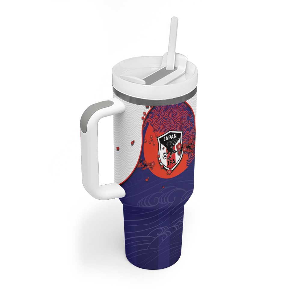 Custom Japan Football Tumbler With Handle Minimalist Floral Great Wave Ukiyo-e Style
