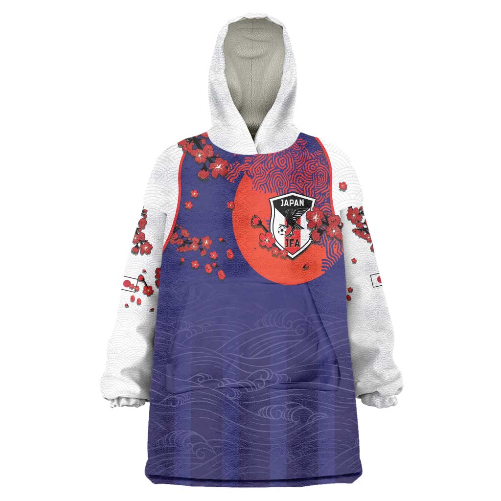Custom Japan Football Wearable Blanket Hoodie Minimalist Floral Great Wave Ukiyo-e Style