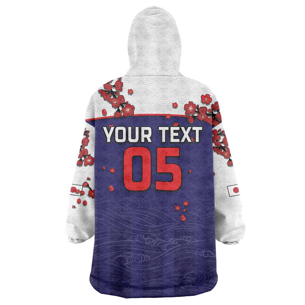 Custom Japan Football Wearable Blanket Hoodie Minimalist Floral Great Wave Ukiyo-e Style