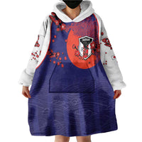 Custom Japan Football Wearable Blanket Hoodie Minimalist Floral Great Wave Ukiyo-e Style