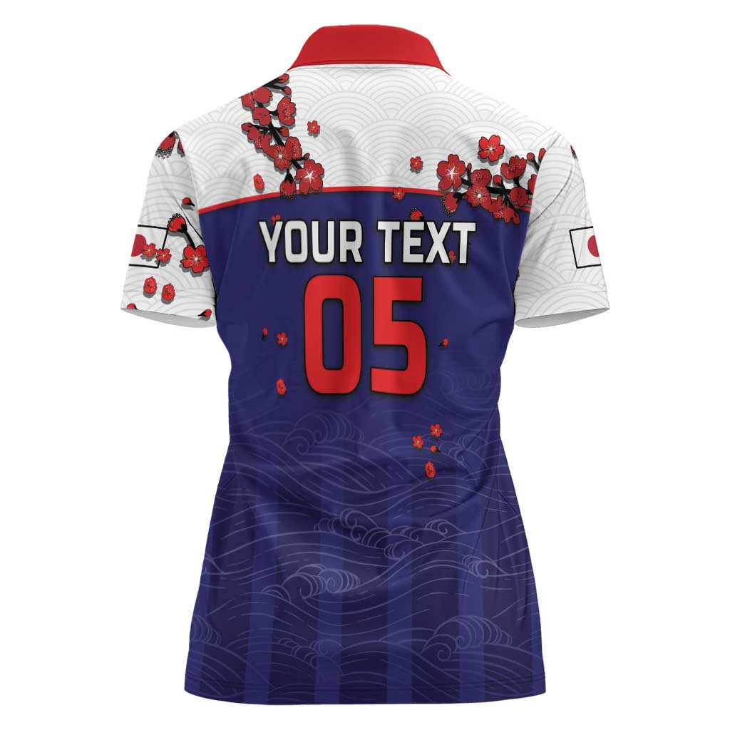 Custom Japan Football Women Polo Shirt Minimalist Floral Great Wave Ukiyo-e Style