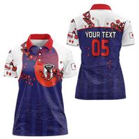 Custom Japan Football Women Polo Shirt Minimalist Floral Great Wave Ukiyo-e Style