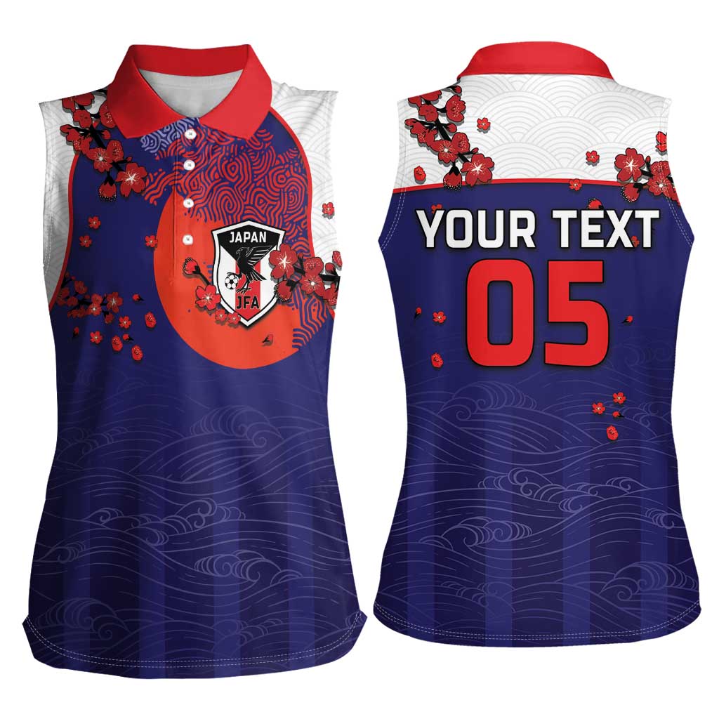 Custom Japan Football Women Sleeveless Polo Shirt Minimalist Floral Great Wave Ukiyo-e Style
