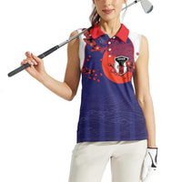 Custom Japan Football Women Sleeveless Polo Shirt Minimalist Floral Great Wave Ukiyo-e Style