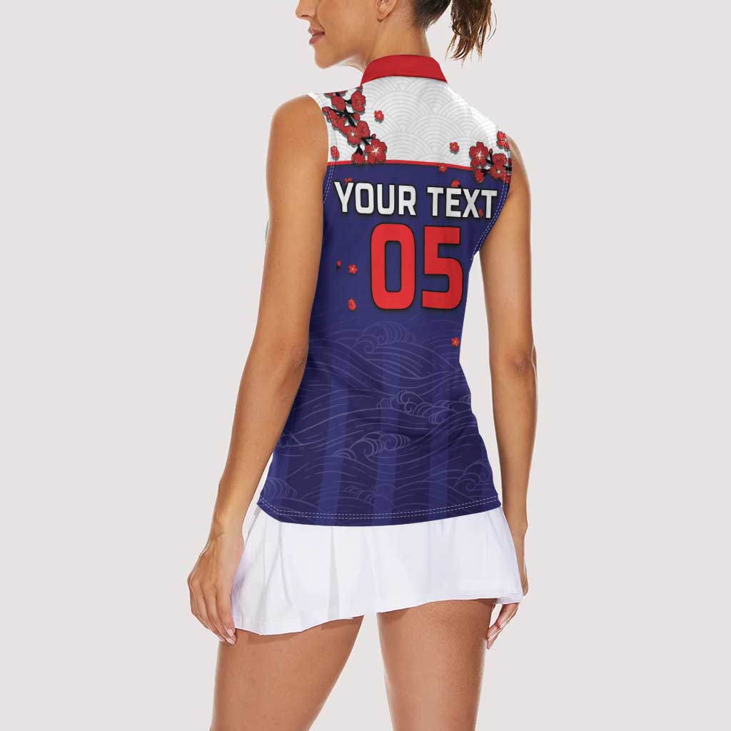 Custom Japan Football Women Sleeveless Polo Shirt Minimalist Floral Great Wave Ukiyo-e Style