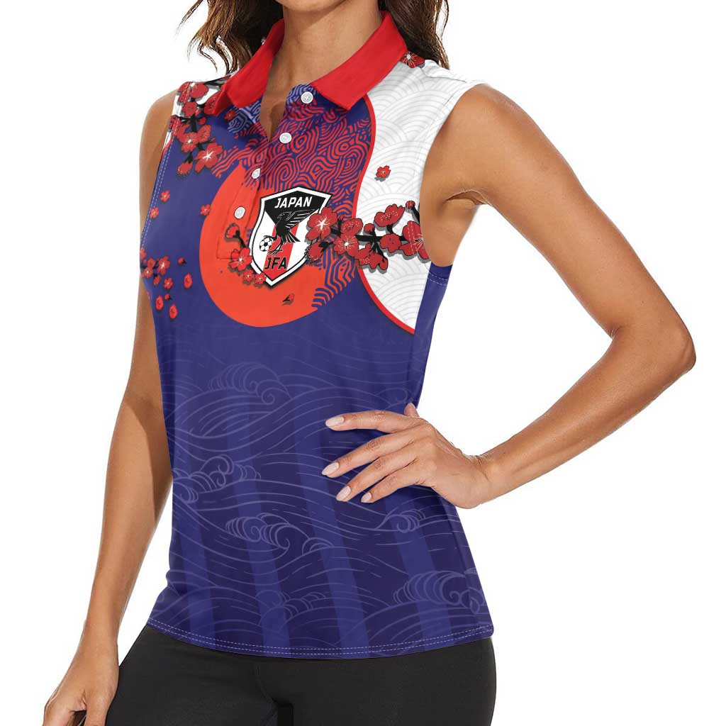 Custom Japan Football Women Sleeveless Polo Shirt Minimalist Floral Great Wave Ukiyo-e Style