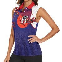 Custom Japan Football Women Sleeveless Polo Shirt Minimalist Floral Great Wave Ukiyo-e Style