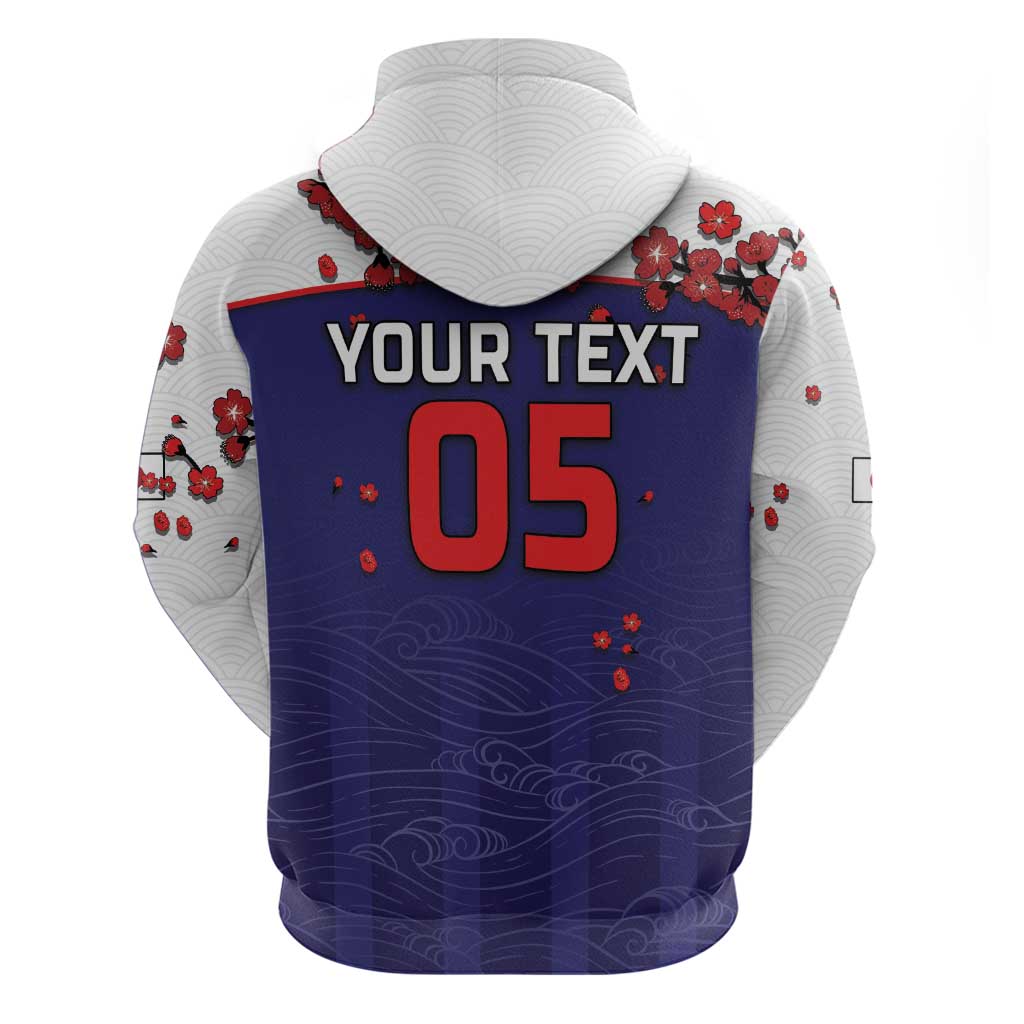 Custom Japan Football Zip Hoodie Minimalist Floral Great Wave Ukiyo-e Style