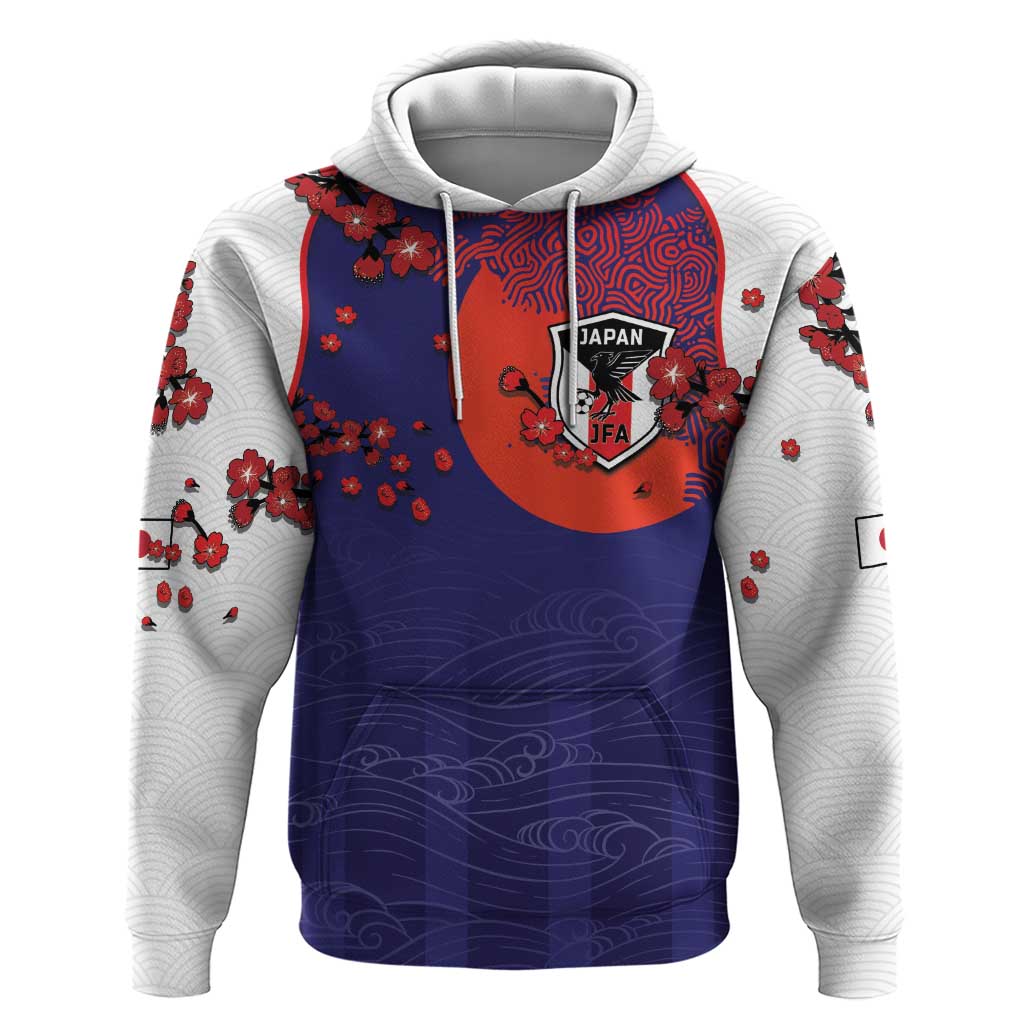 Custom Japan Football Zip Hoodie Minimalist Floral Great Wave Ukiyo-e Style
