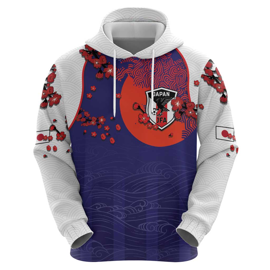 Custom Japan Football Zip Hoodie Minimalist Floral Great Wave Ukiyo-e Style