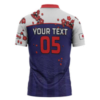 Custom Japan Football Zipper Polo Shirt Minimalist Floral Great Wave Ukiyo-e Style