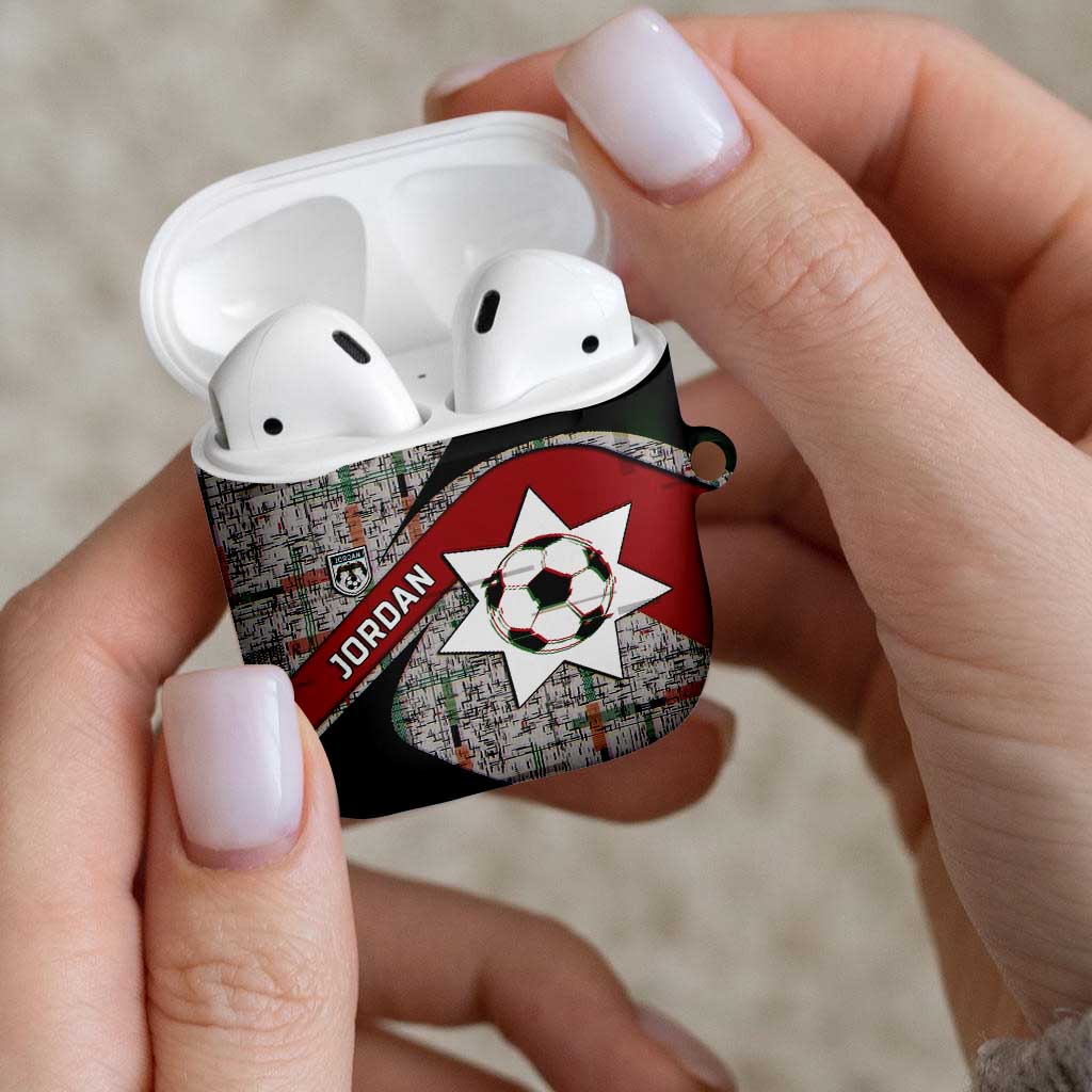 Jordan Football AirPods Case Jordanian National Flag Colors Retro Glitch Art