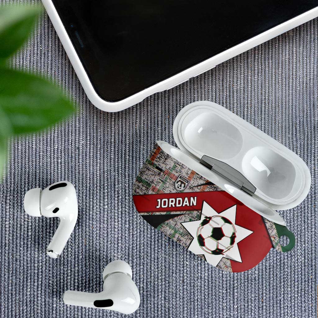 Jordan Football AirPods Case Jordanian National Flag Colors Retro Glitch Art