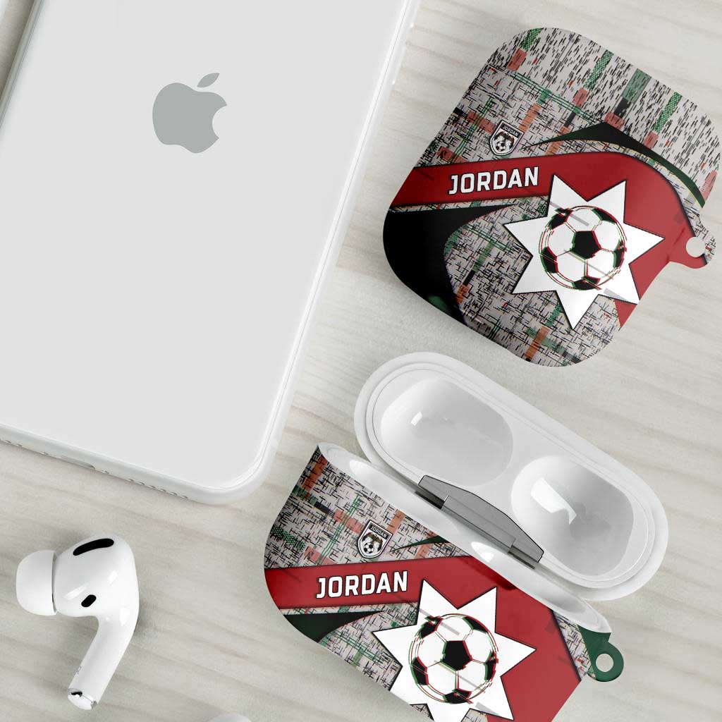 Jordan Football AirPods Case Jordanian National Flag Colors Retro Glitch Art