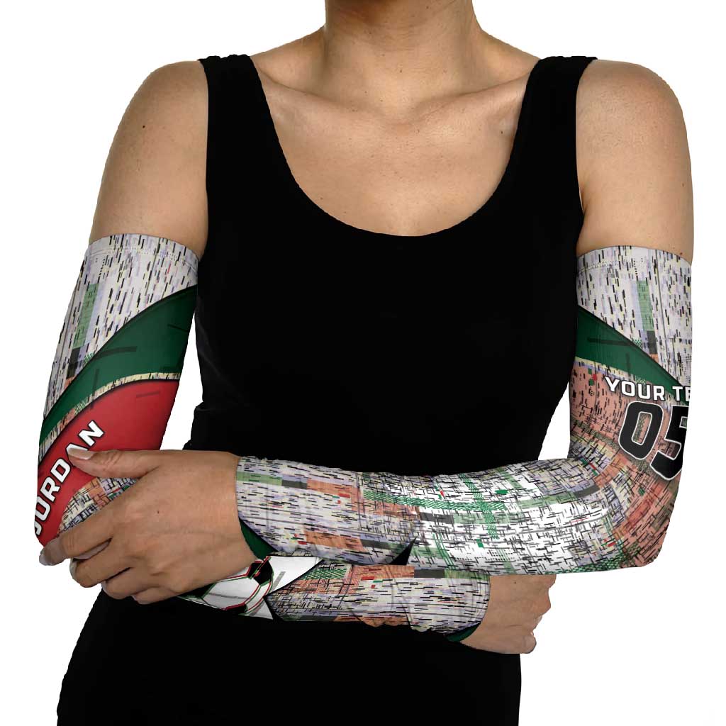 Custom Jordan Football Arm Sleeves Jordanian National Flag Colors Retro Glitch Art