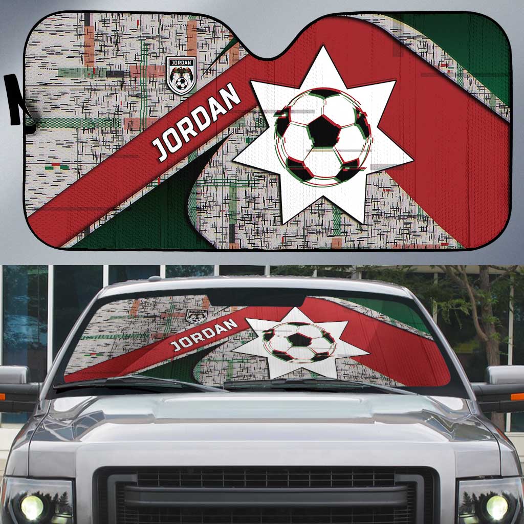 Jordan Football Auto Sun Shade Jordanian National Flag Colors Retro Glitch Art