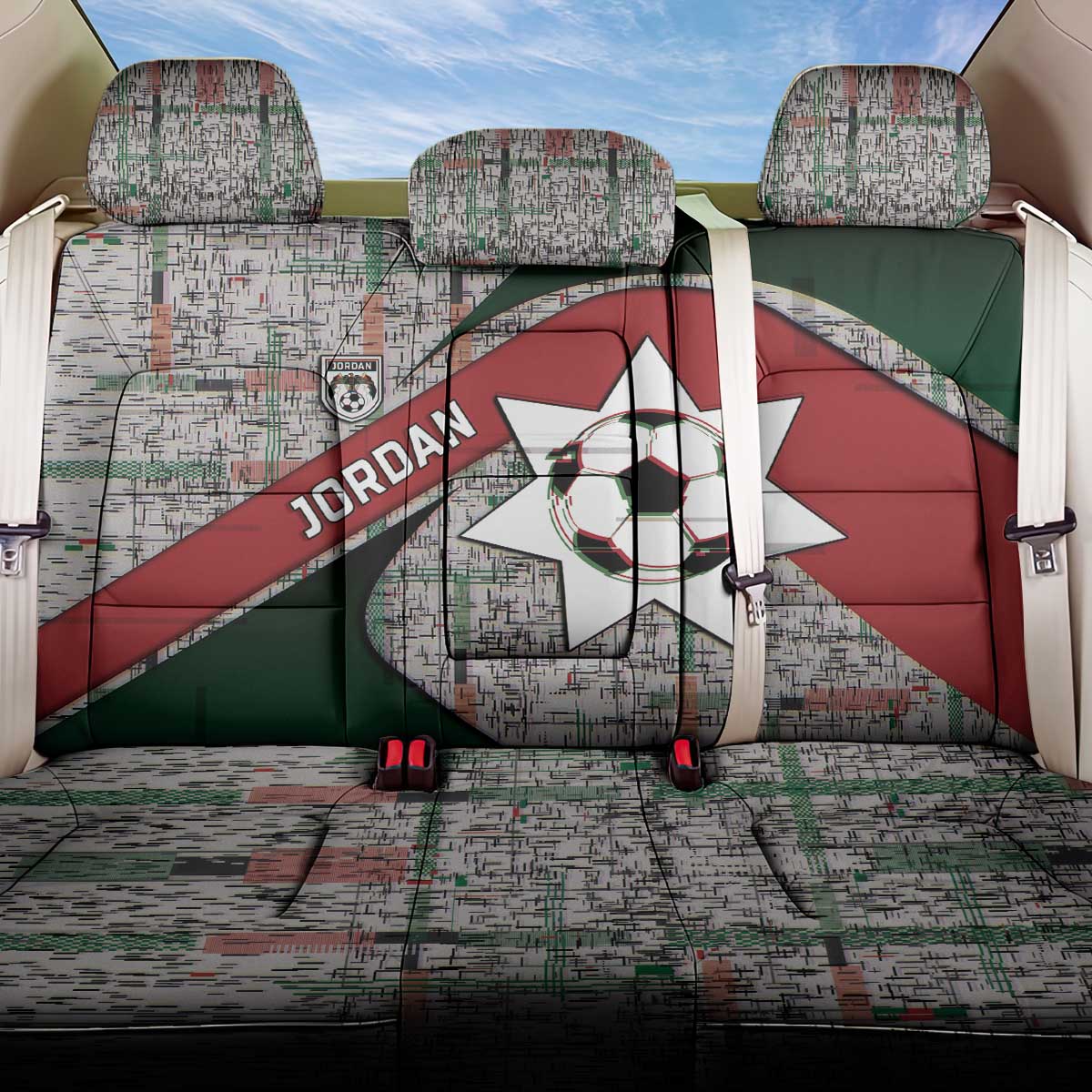 Jordan Football Back Car Seat Cover Jordanian National Flag Colors Retro Glitch Art