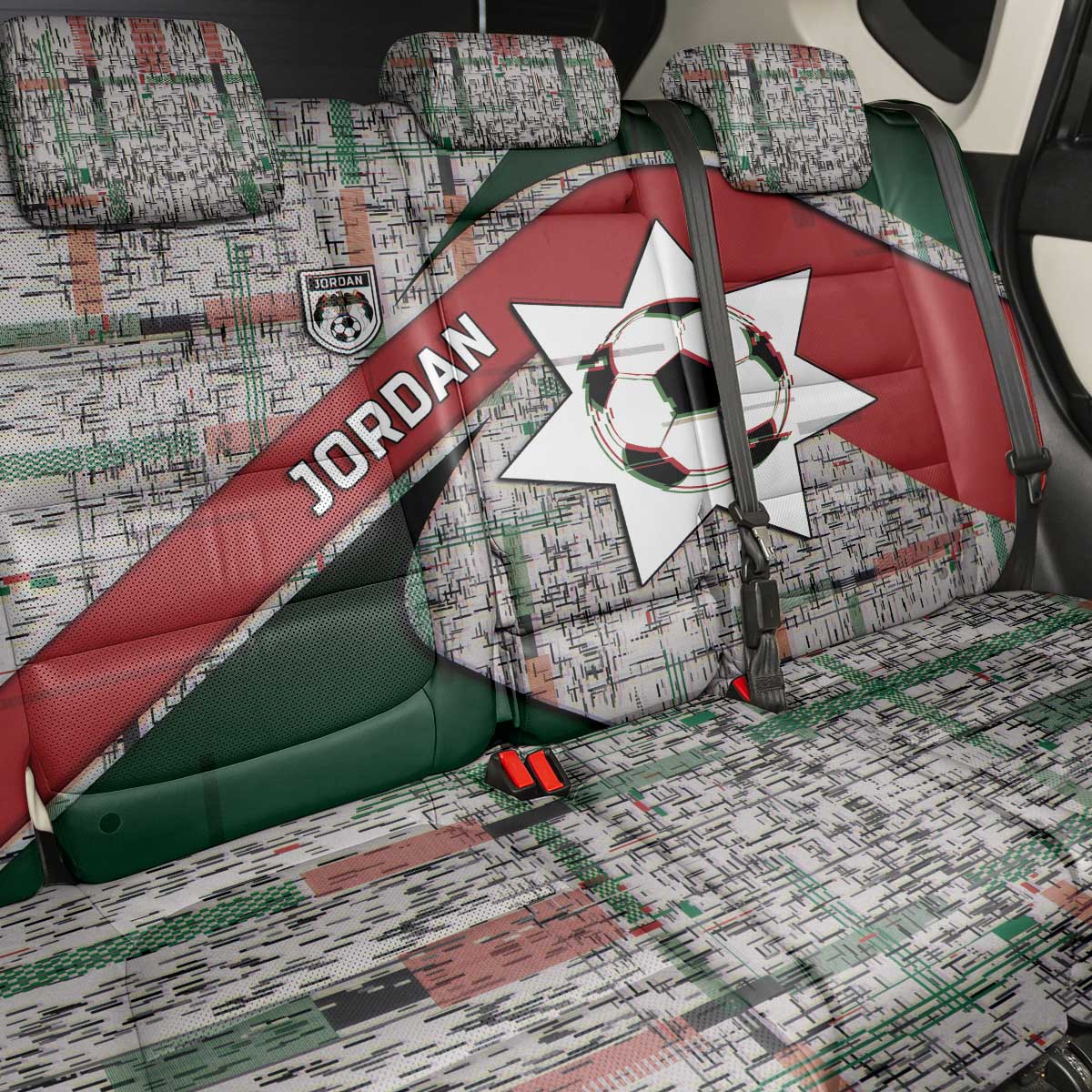 Jordan Football Back Car Seat Cover Jordanian National Flag Colors Retro Glitch Art