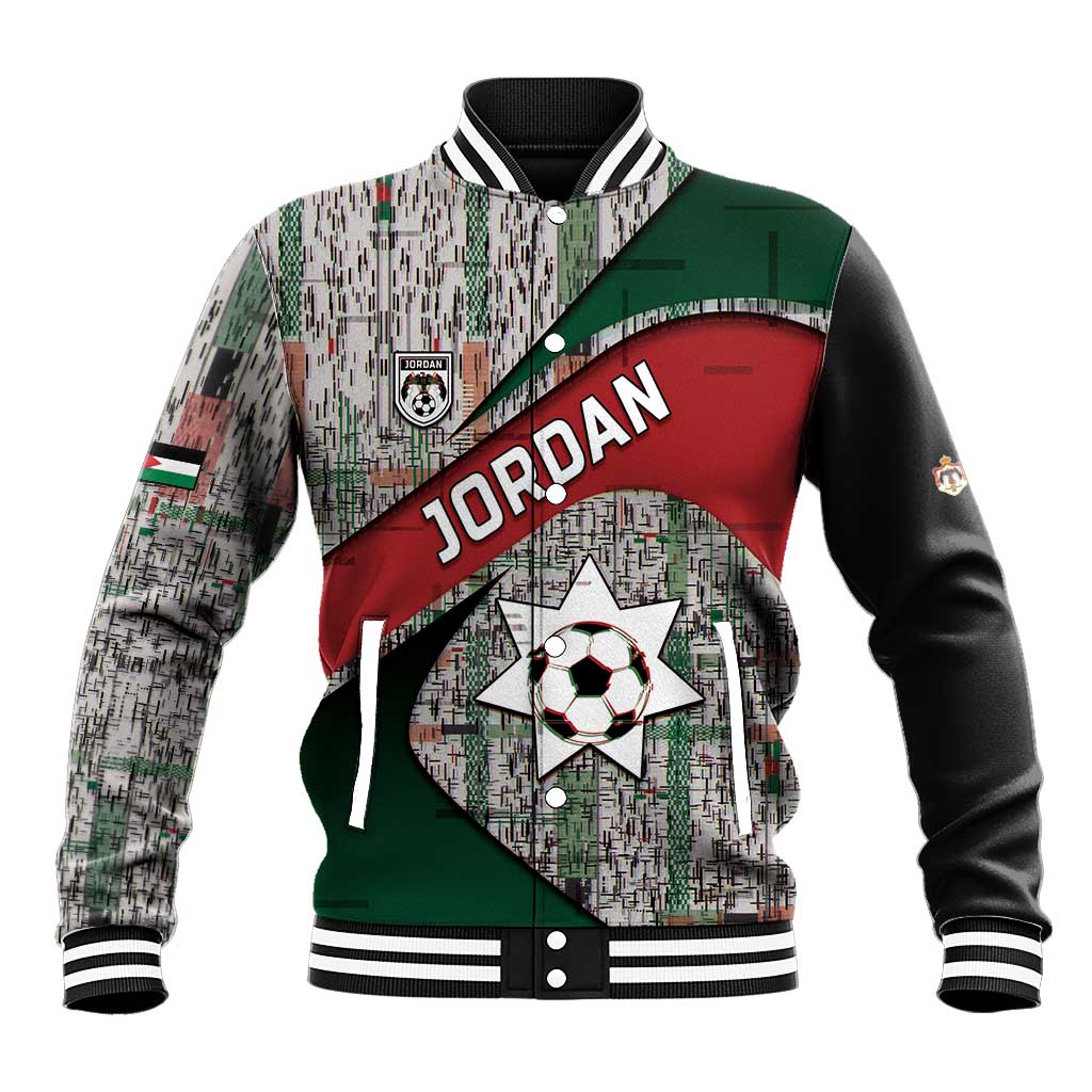 Custom Jordan Football Baseball Jacket Jordanian National Flag Colors Retro Glitch Art