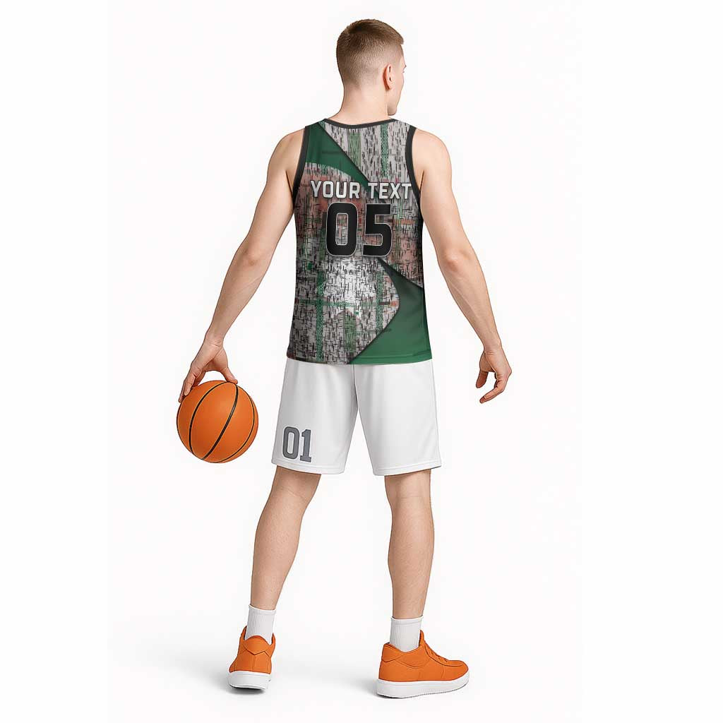 Custom Jordan Football Basketball Jersey Jordanian National Flag Colors Retro Glitch Art