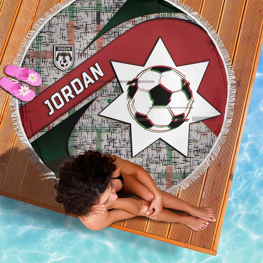 Jordan Football Beach Blanket Jordanian National Flag Colors Retro Glitch Art