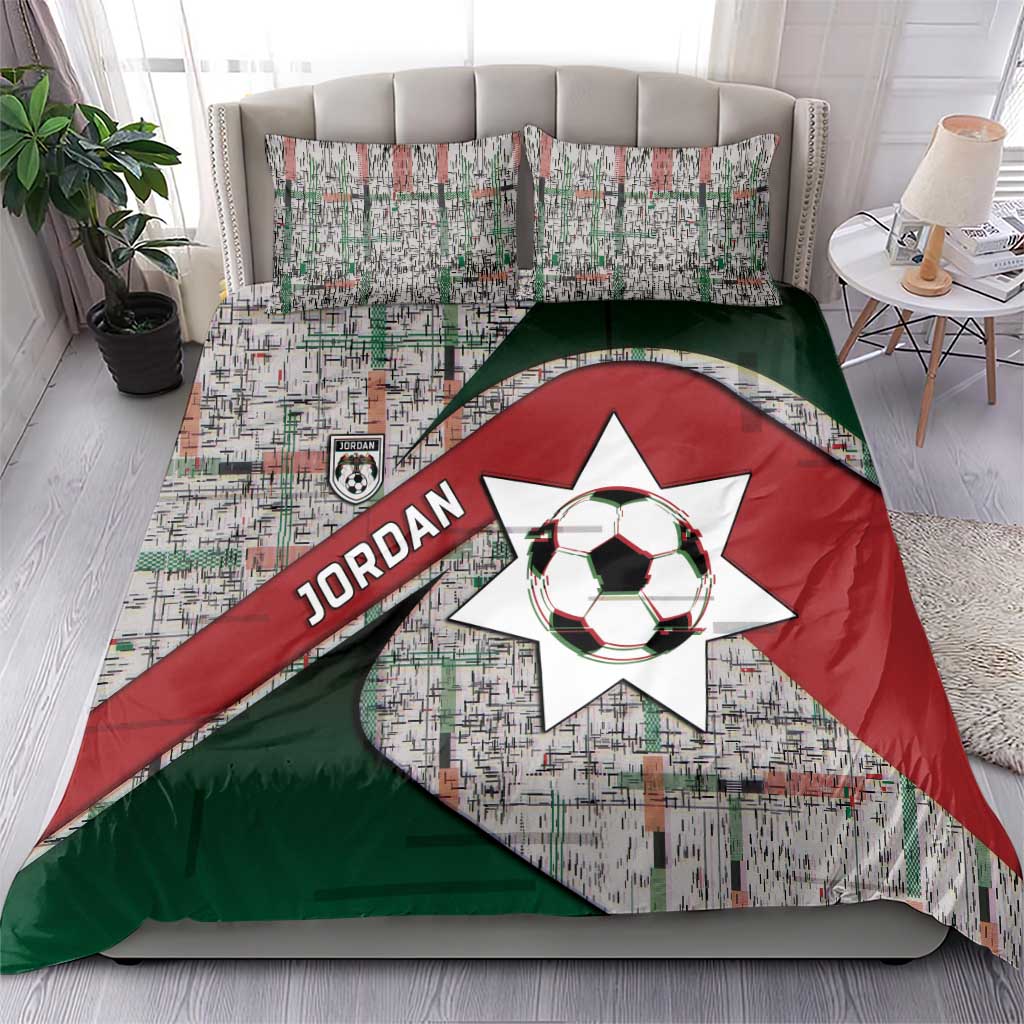 Jordan Football Bedding Set Jordanian National Flag Colors Retro Glitch Art