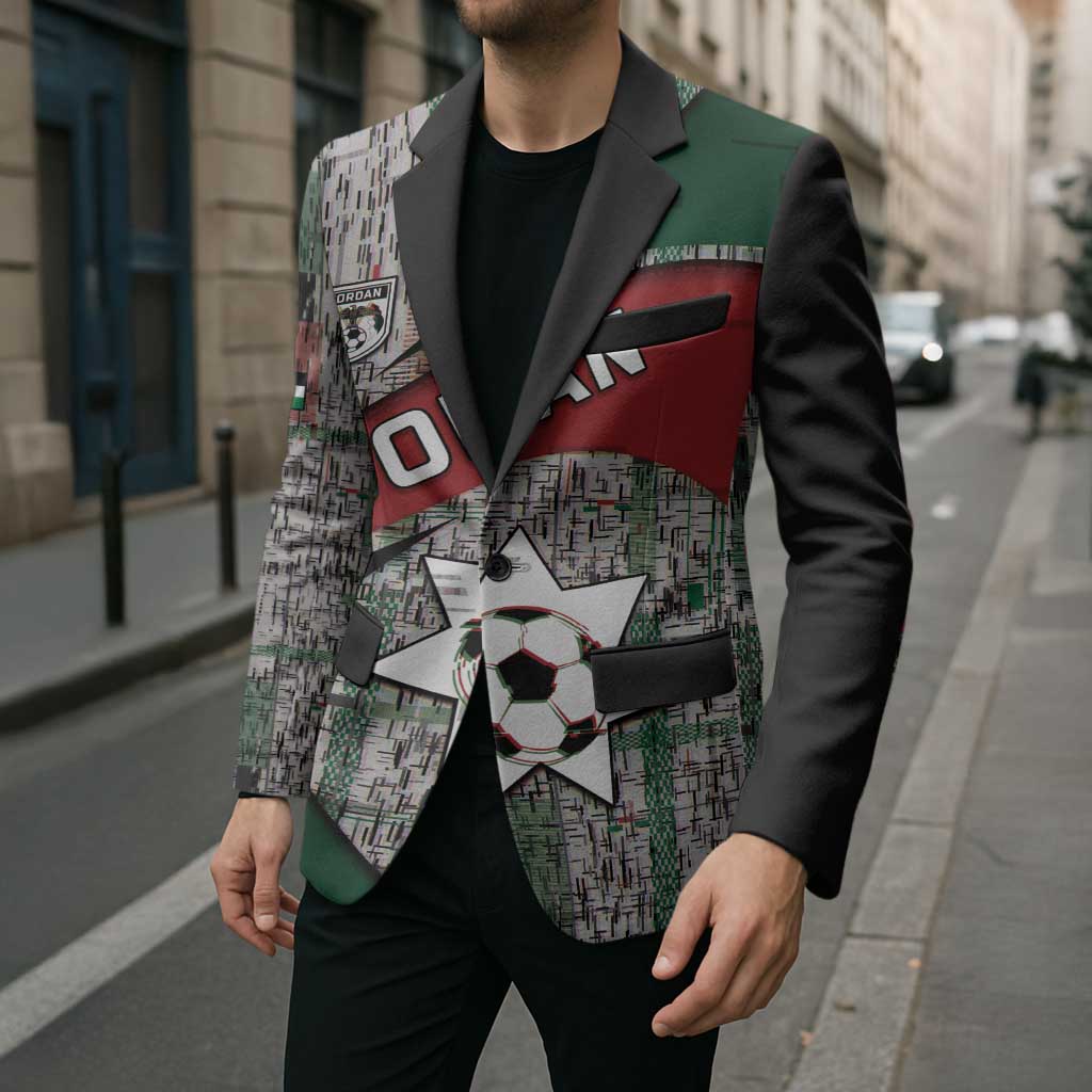 Custom Jordan Football Blazer Jordanian National Flag Colors Retro Glitch Art