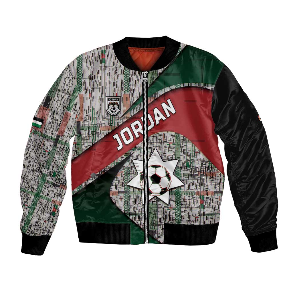 Custom Jordan Football Bomber Jacket Jordanian National Flag Colors Retro Glitch Art