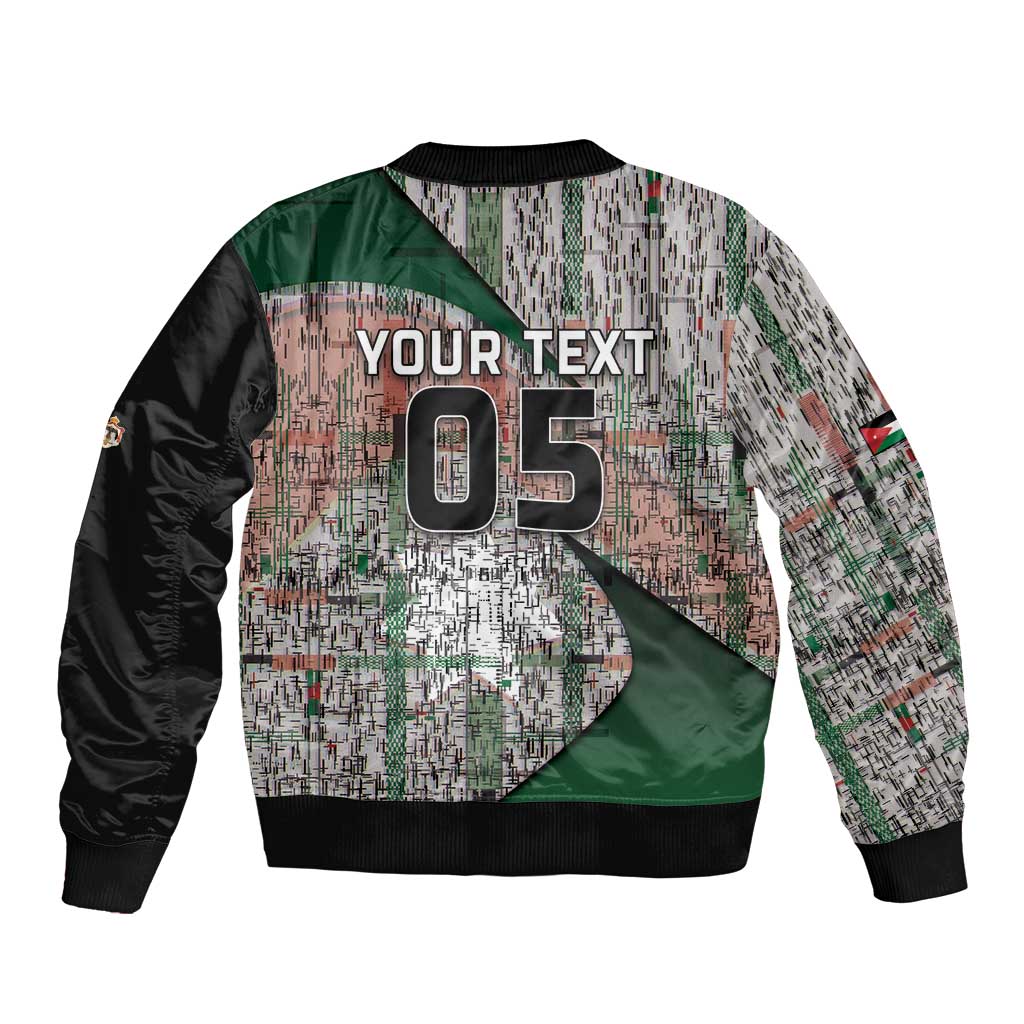 Custom Jordan Football Bomber Jacket Jordanian National Flag Colors Retro Glitch Art