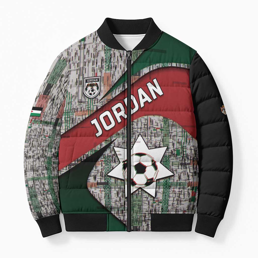 Custom Jordan Football Bomber Puffer Jacket Jordanian National Flag Colors Retro Glitch Art