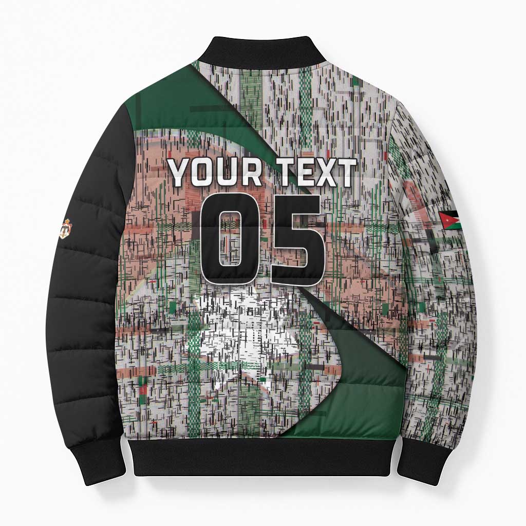 Custom Jordan Football Bomber Puffer Jacket Jordanian National Flag Colors Retro Glitch Art