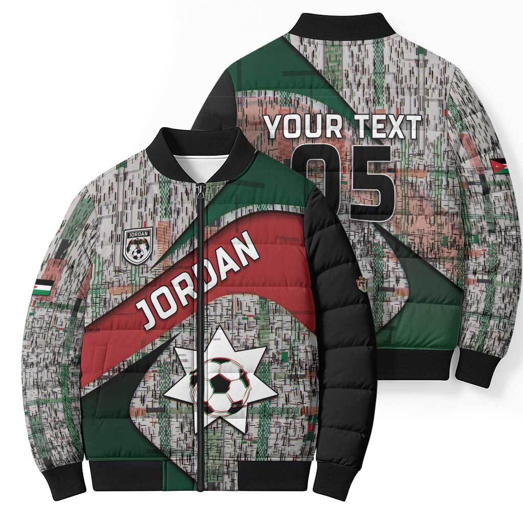 Custom Jordan Football Bomber Puffer Jacket Jordanian National Flag Colors Retro Glitch Art