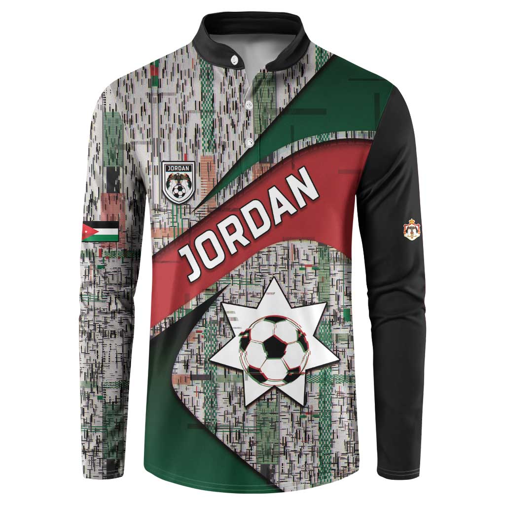 Custom Jordan Football Button Sweatshirt Jordanian National Flag Colors Retro Glitch Art