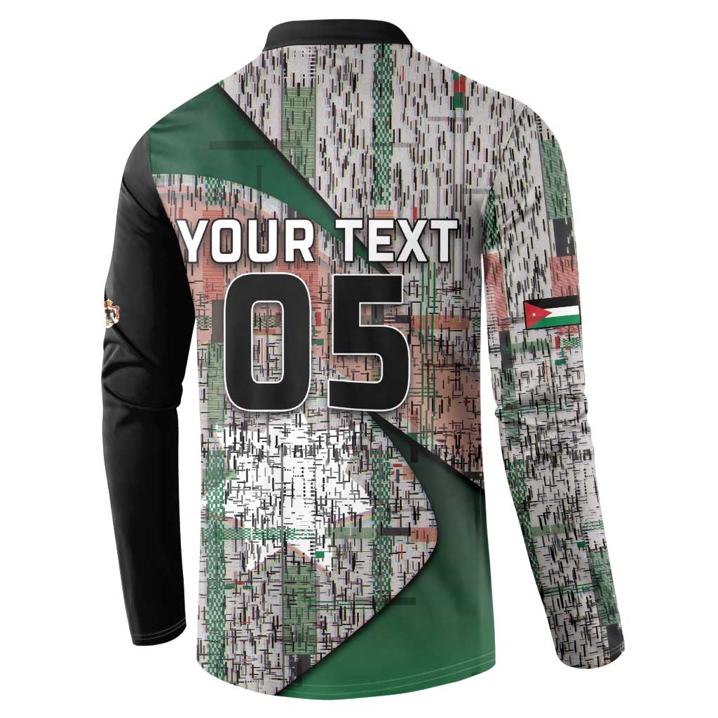 Custom Jordan Football Button Sweatshirt Jordanian National Flag Colors Retro Glitch Art