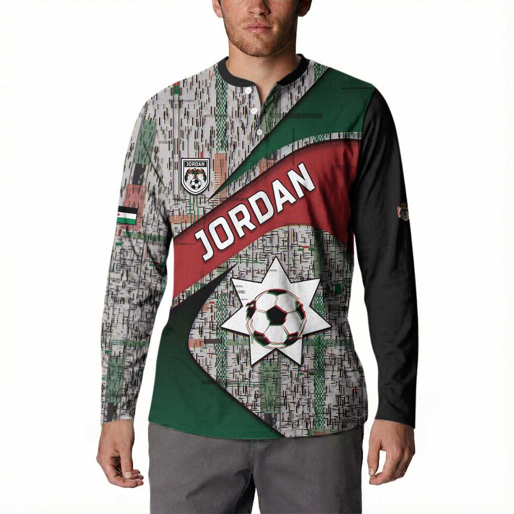 Custom Jordan Football Button Sweatshirt Jordanian National Flag Colors Retro Glitch Art