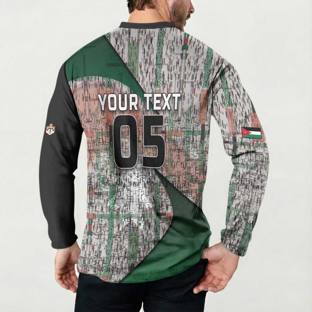 Custom Jordan Football Button Sweatshirt Jordanian National Flag Colors Retro Glitch Art