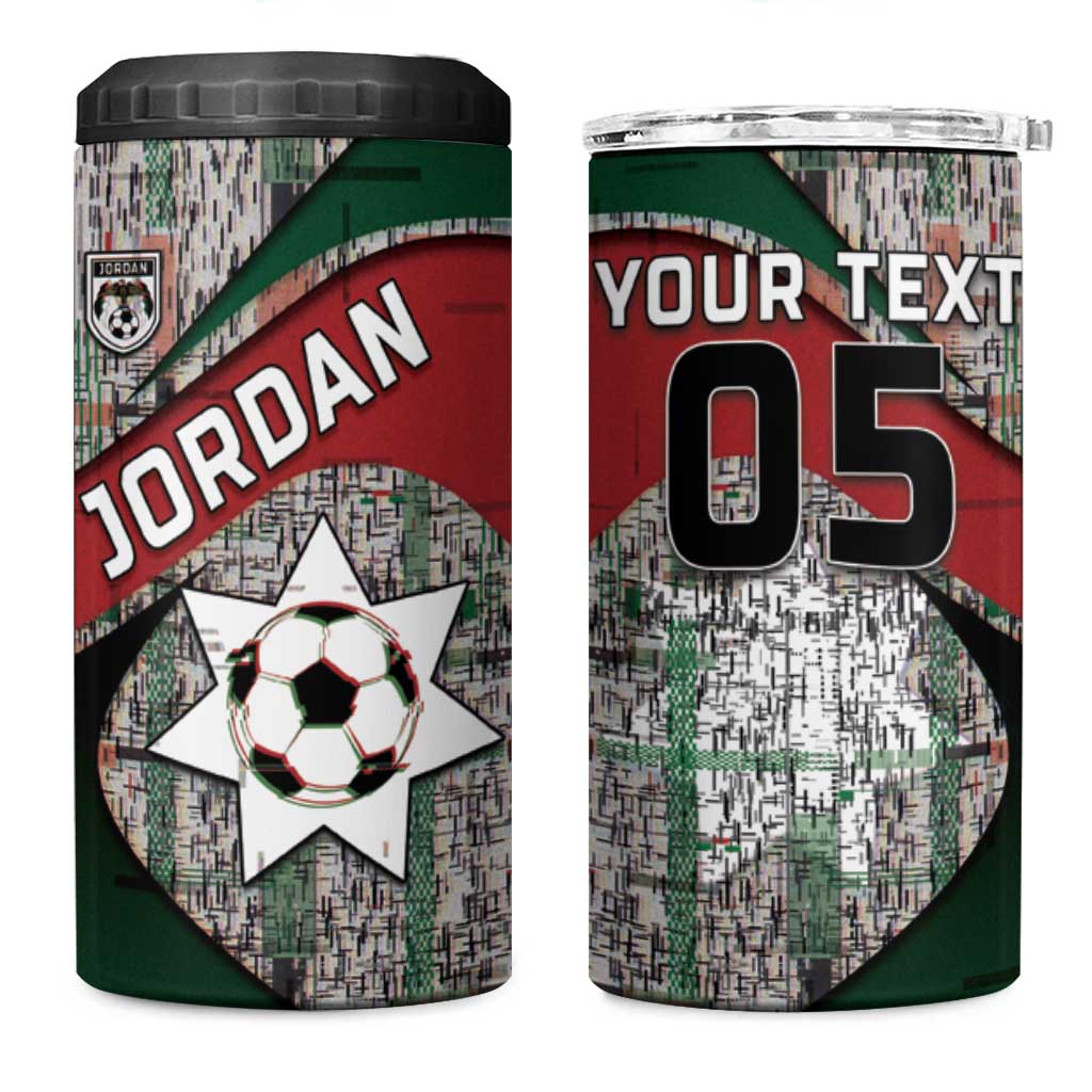 Custom Jordan Football 4 in 1 Can Cooler Tumbler Jordanian National Flag Colors Retro Glitch Art