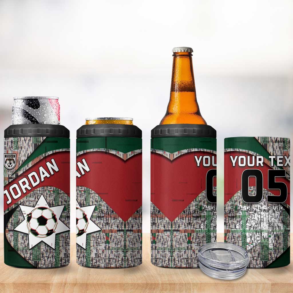 Custom Jordan Football 4 in 1 Can Cooler Tumbler Jordanian National Flag Colors Retro Glitch Art